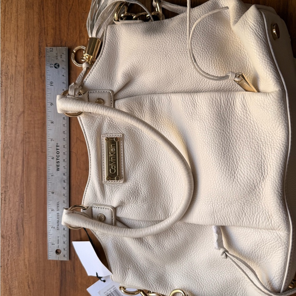 Calvin Klein Cream Leather Satchel with Gold Hardware - Picture 6 of 8